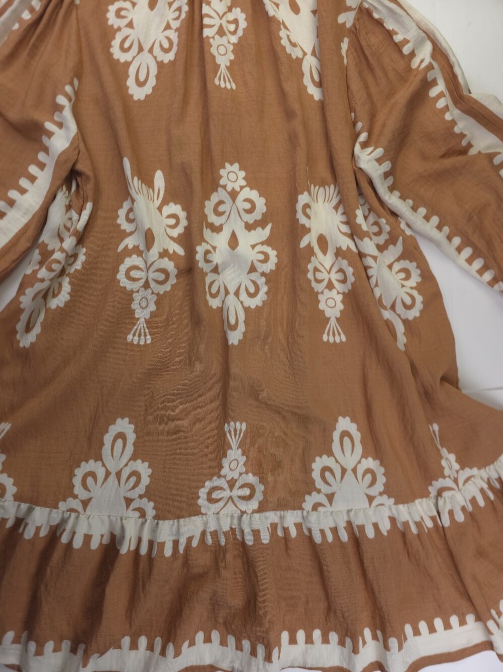 Umgee Camel Cream Floral Print Button-Front Women’s Dress Sz L - Picture 11 of 12